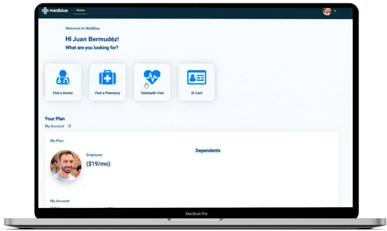Medblue member portal on laptop